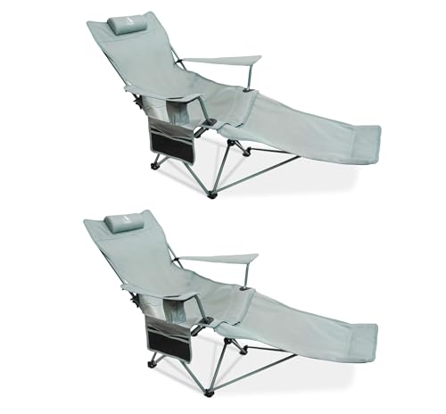 2-in-1 Reclining Camping Chair, Portable Folding Beach Lounge Chair with Footrest & Adjustable Backrest, Comfortable Lawn Chair for Adults Heavy Duty with Cup Holder for Outdoor Poolside Sports - color: Cyan, size: 2 Pack