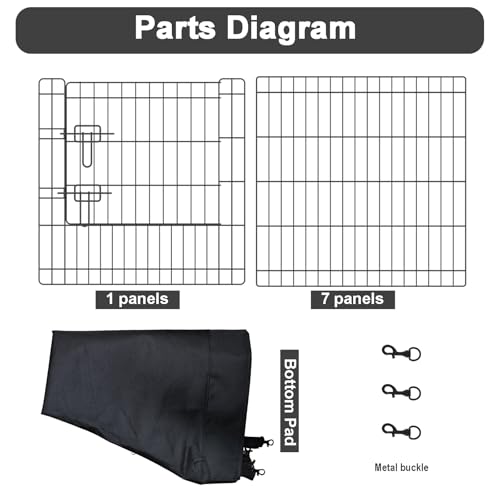 Artmeer Pet Playpen Puppy Playpen Kennels Dog Fence Exercise Pen Gate Fence Foldable Dog Crate 8 Panels 24 Inch for Pet Animals Outdoor Indoor with Bottom Pad (Black with Bottom pad) - style: Black 24''x24'' Bottom cover