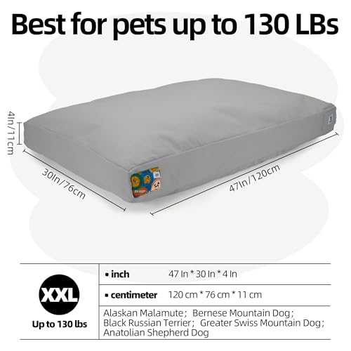 Sytopia 47 Inch Canvas Outdoor Dog Bed for XXL Dogs, Great Gift for Pets with Waterproof Machine Washable Removable Cover, Indoor Patio Pet Pad for Crate, Light Grey - color: Light Grey, size: XX-Large