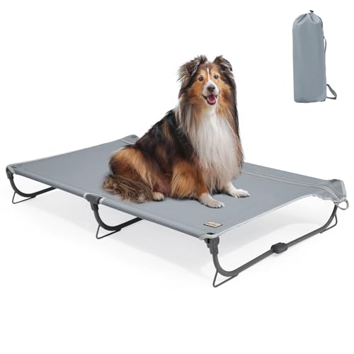 CANINE CANYON Daisy Cot, Medium Foldable Elevated Dog Bed, Portable Raised Outdoor Folding Dog Cot, Cooling, Chew Proof, Waterproof, Heavy Duty Up to 160 lbs for Camping/Home, Grey, 32"x 19"x6" - color: Gray, size: Medium