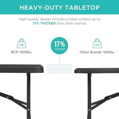 Best Choice Products 6ft Plastic Folding Table, Indoor Outdoor Heavy Duty Portable w/Handle, Lock for Picnic, Party, Camping - Black - color: Black, size: 6ft