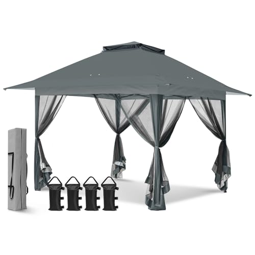 EAGLE PEAK 13x13 Pop Up Gazebo with Mesh Netting, Easy Up Screened Canopy for Patio and Backyard, Easy Set up Outdoor Gazebo (Gray) - color: Gray, size: 13x13 with netting