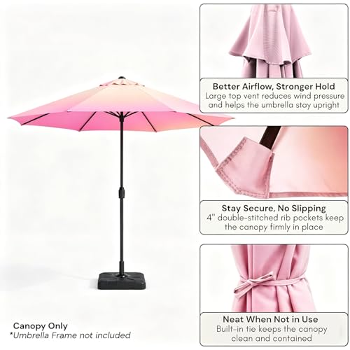 10ft Patio Umbrella Replacement Canopy 8 Ribs, Waterproof & Fade Resistant Market Umbrella Cover, Thickened Polyester Fabric for Backyard, Garden and Pool (Canopy Only) (Pink) - color: Pink