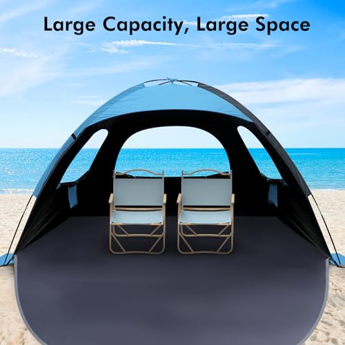 WhiteFang Beach Tent Anti-UV Portable Sun Shade Shelter for 3/4/6/8 Person, Extendable Floor with 3 Ventilating Mesh Windows Plus Carrying Bag, Stakes and Guy Lines - color: Blackout Shelter-Blue, size: 4 Person
