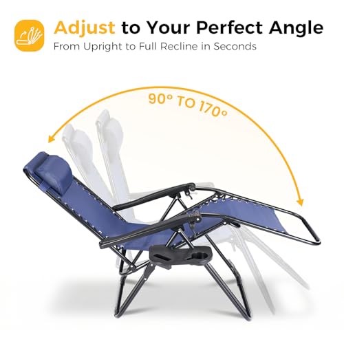 NEWBULIG Zero Gravity Chair Set of 2, Lounge Chair Folding Portable Adjustable Camping Reclining Chairs with Adjustable Pollow, Mesh Back, Cup Holder Trays Lawn Patio Chair for Pool Beach - Blue - color: Modern Blue, size: 2 Pack