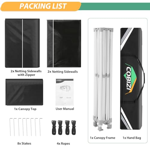 COBIZI 10x10 Canopy Tent with 4 Sidewalls,Heavy Duty Pop up Canopy with Mosquito Netting,Easy up Screen Tent for Parties Wedding Outdoor Camping with Handbag,Black - color: Black, size: 10x10FT(Standard)