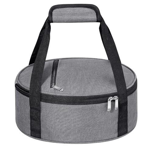 Round Insulated Casserole Carrier – 12" Portable Pie Carrier Bag for Hot or Cold Food, Leakproof Thermal Lunch Tote with Handle for Parties Picnic & Travel - Grey - color: Gray, size: Single