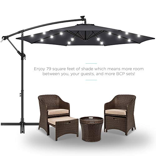 Best Choice Products 10ft Solar LED Offset Cantilever Hanging Market Patio Umbrella, 8 Sturdy Ribs, Easy Adjustment - Gray - color: Gray, size: Offset