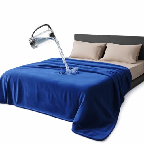 Queen Size Waterproof Blanket – Stain-Proof, Spill-Proof Flannel Blanket for Bed, Couch, Kids & Pets Protection, Reversible Splash-Proof Design (Navy Blue & Abyss Green, 80x90) - color: Navy Blue & Abyss Green, size: Queen