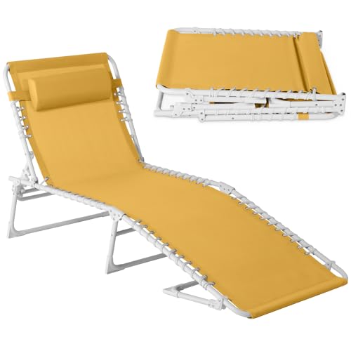 Best Choice Products Patio Chaise Lounge Chair, Portable Outdoor Folding Recliner for Lawn, w/ 8 Positions, Handles, 300lb Capacity - Marigold/White - color: Marigold/White