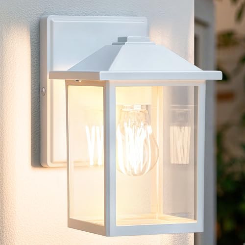 MATAMEYE Outdoor Wall Lantern, Exterior Waterproof Wall Sconce Light Fixture, White Front Door Mounted Lighting with Glass, Anti-Rust Porch Lamp - color: White, size: 8.08 inch