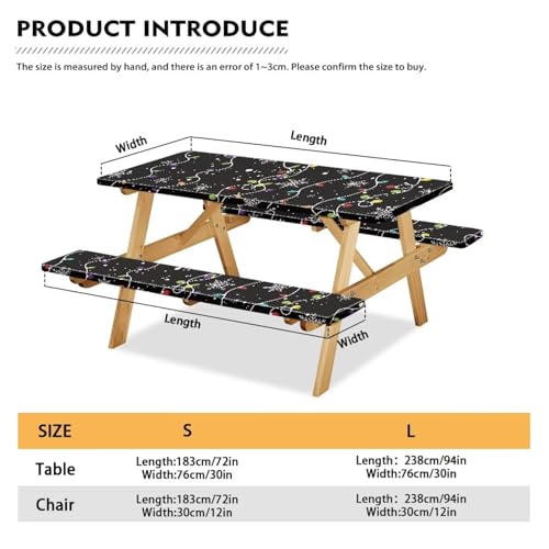 Elastic Fitted Table Cloth for Camping Party Supplies Christmas Pattern Picnic Table Cover with Bench Covers 3 PCS for Outdoor BBQ Camping - color: Christmas Pattern, size: Small