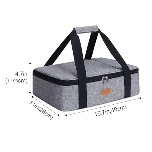 Double Casserole Carrier for Hot or Cold Food, Expandable Insulated Bag, Perfect Lasagna Holder Tote for Potlucks, Picnics, Beaches, Traveling, Fits 11" * 15.7" Baking Dish, Lunch Bag Gray (2PC) - size: 2 Pack