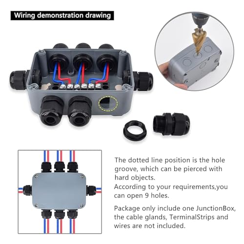 NineLeaf Outdoor Junction Box,IP66 Weatherproof Electrical Project Boxes PVC/ABS Plastic Enclosure Box Universal Watertight 4.9 x 3.3 x 2.3 inch (125x86x62mm), with 4PK 20mm Cable Gland Grey(10 Sets) - color: 10PK, size: Medium+4*M20