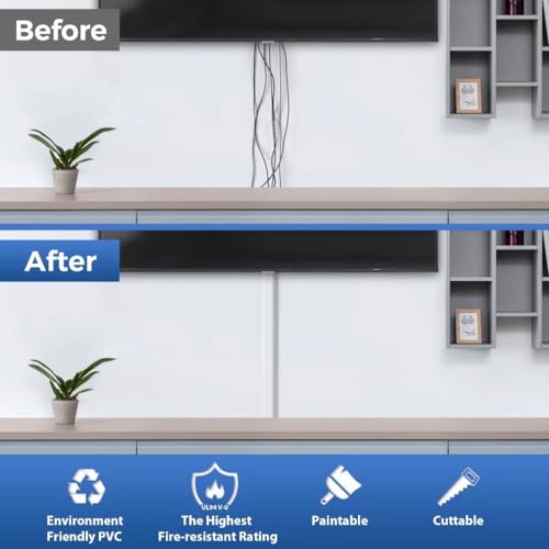 Cord Cover Wall 32in, TV Cord Hider for Wall Mounted TV, Large Cable Hider Kit for 3-6 Cords, Wire Management Raceway, White Wire Hider Concealer, 2 x L15.8in, W1.5in H0.75in - color: White, size: W1.5in x H0.75in - L31.5in