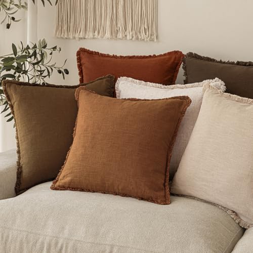 Foindtower Decorative Linen Fringe Throw Pillow Covers Cozy Boho Farmhouse Cushion Cover with Tassels Soft Accent Pillowcase for Chair Sofa Bed Living Room Home Decor, 16×16 Inch,1PC,Orange - color: Honey Ginder, size: 16" x 16" (Pack of 1)