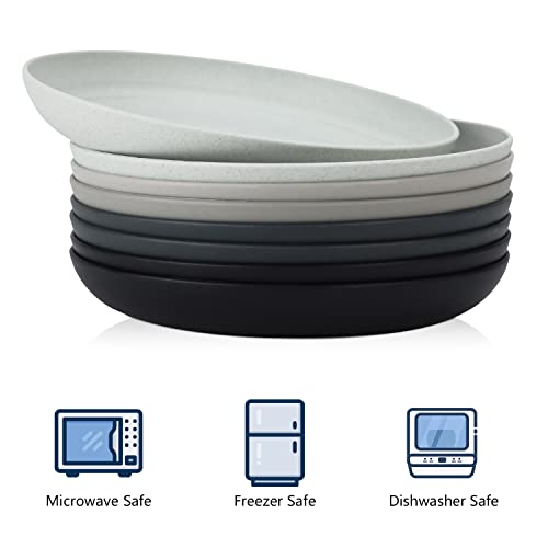 Homienly Deep Dinner Plates Set of 8 Alternative for Plastic Microwave and Dishwasher Safe Wheat Straw Kitchen Unbreakable Kids with 4 Colors (Stone Grey, 8 inch),(Deep plates-8) - color: Stone Gray, size: 8 Inch
