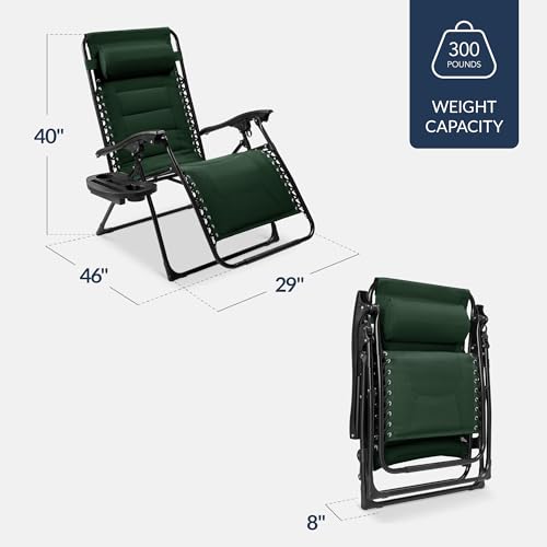 Best Choice Products Oversized Padded Zero Gravity Chair, Folding Outdoor Patio Recliner, XL Anti Gravity Lounger for Backyard w/Headrest, Cup Holder, Side Tray, Polyester Mesh - Forest Green - color: Forest Green