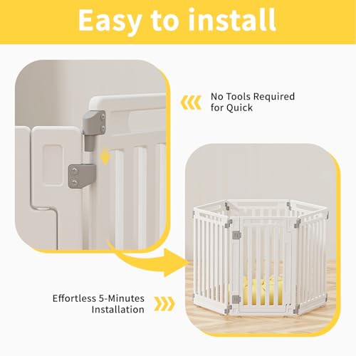 Pet Playpen Foldable Gate for Dogs Heavy Plastic Puppy Exercise Pen with Door Portable Indoor Outdoor Small Pets Fence Puppies Folding Cage 6 Panels Medium Animals House Supplies - color: White, style: PPW-HI06