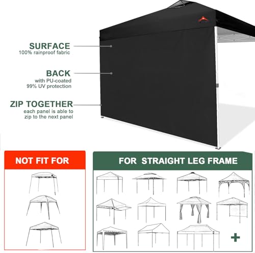 SideWalls for 10x10 Pop up Canopy Frame, 3 Pack Black SunWall and 1Pack Door Only, Black (with Zippers) - color: Black, size: 4 Sidewalls