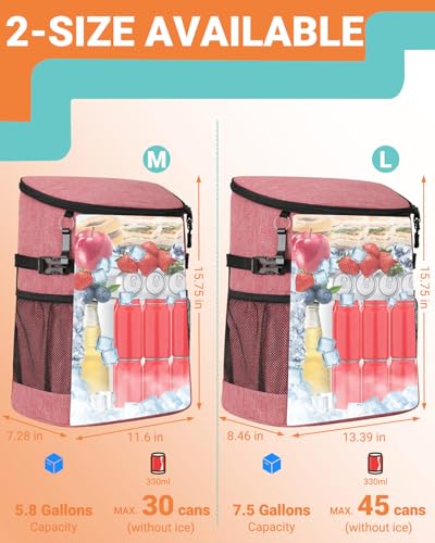 Soft Cooler Backpack 30 Cans/45 Cans, Backpack Coolers Insulated Leak Proof Thermal Lunch Backpack for Men Work Small Cooler Bag Beach Travel Picnic Drink Beverage Beer - color: Red, size: 30 Cans