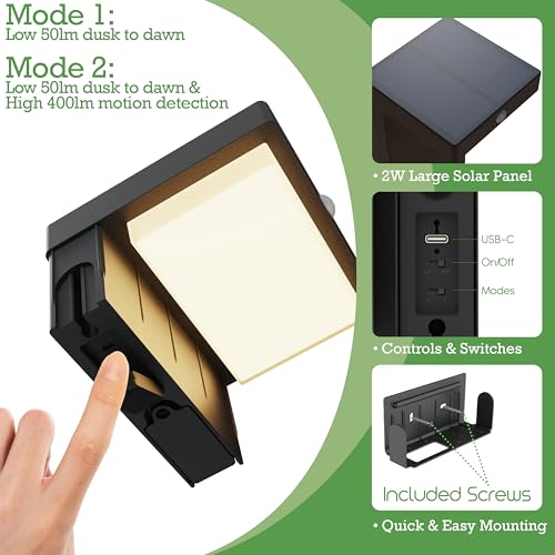 Square Solar Wall Lights - Solar Powered Wall Lamps - LED Lights - PIR Sensor & Two Lighting Modes - Rechargeable Battery Lasts Up to 55 Hours - 3000K - IP44 Weather Resistant - 2 Pack - size: 2 Pack Wall Lights