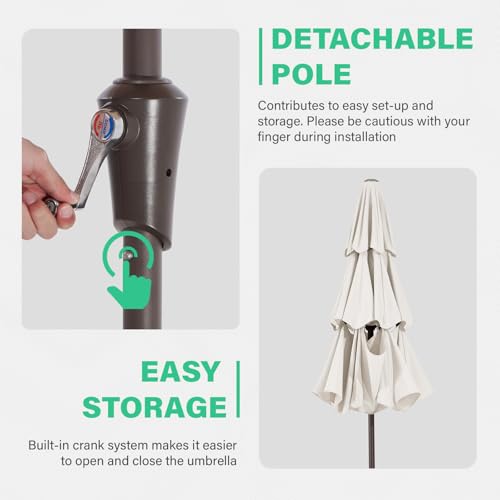 JEAREY 9FT 3 Tier Patio Umbrella Outdoor Market Umbrella Table Umbrellas with 8 Ribs 1.5 Pole Push Button Tilt and Crank UV Protection for Garden,Off-white - color: Off-white