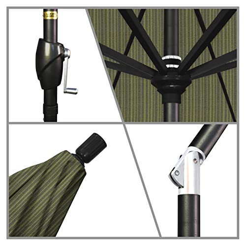 California Umbrella 9' Round Aluminum Market Umbrella, Crank Lift, Push Button Tilt, Black Pole, Terrace Fern Olefin - color: Terrace Fern
