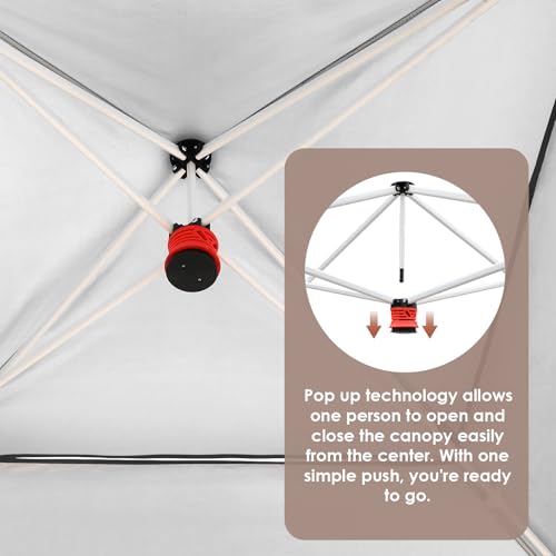 TLSUNNY 12X12 Pop Up Canopy Tent, Camping Shader W/Overhanging Eaves & Sand Bag, Outdoor Gazebo Shelter W/One Push Setup & Wheeled Bag, Height Adjustable, for Patio, Market, Party (Khaki, 12FTX12FT) - color: Khaki, size: 12FTX12FT