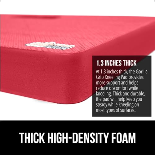 GORILLA GRIP® Extra Thick Patent Pending Soft Foam Kneeling Pad, Supportive Large Cushion Knee Pads for Gardening, Baby Bath Time, Dirt and Water Resistant, Workout and Garden Supplies, 17.5x11, Red - color: Red