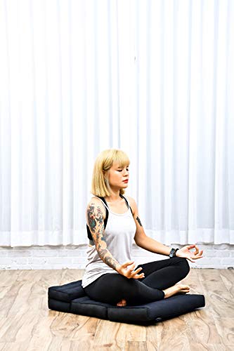 Leewadee Foldable Floor Mattress – 2 in 1 Floor Meditation Mat for Yoga and Relaxation, Seating Futon with Kapok - color: Cl02 - Black
