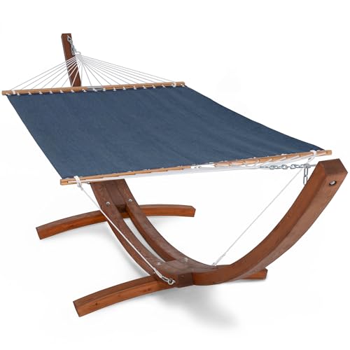 SUNCREAT Hammocks Standing Backyard Hammock with Stand, 2 Person Heavy Duty Hammock with 13.5 ft Wooden Stand, Navy - color: 08-navy