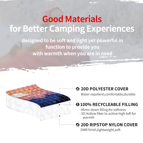 zzlamb Camping Blanket for Cold Weather,Outdoor Puffy Blanket Portable Down Alternative,Windproof Warm Cloak with Snaps,Cozy Quilt Backpacking Picnic RV Travel Plane Car Hammock Beach Climbing - color: Sun Setting, size: 52x75in