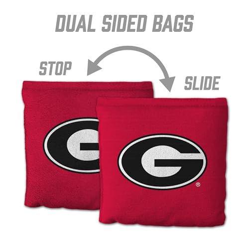 YouTheFan Officially-Licensed NCAA Set of 8 Cornhole Bags - All Weather Dual Sided Slide & Stop - Regulation Size with Carry case - color: Georgia Bulldogs