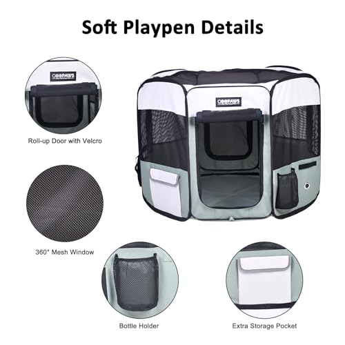 JESPET Pet Dog Playpens 36", 45" & 61" Portable Soft Dog Exercise Pen Kennel with Carry Bag for Puppy Cats Kittens Rabbits, Indoor/Outdoor Use - color: Shale Green, style: 36x36x24 Inch (Pack of 1)
