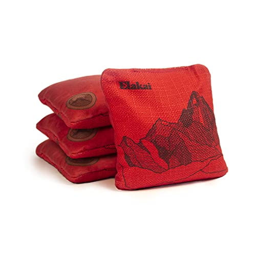 Elakai Cornhole Bags All Weather Dual Sided Slick and Stick Regulation Size and Weight Set of 4 Regulation 6 in x 6 in - color: Red Lava
