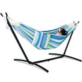 GAFETE Double Hammock with Stand for Outside, Upgraded Spreader Bar, Heavy Duty Space Saving Steel Stand 2 Person, Convenient Pockets, Easy Assembly, 600lbs Weight Capacity, Indoor & Outdoor (Lagoon) - color: Lagoon