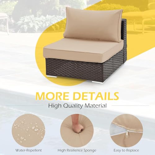 HOMREST Cushions for Outdoor Furniture,Replacement Cushion Pillow,Water-Repellent Sofa Cushion for 6-Seat Rattan Wicker Sectional Patio Conversation Sets,14-Piece Cushions Set for Outdoor Couch - color: Khaki, size: 6 Seat
