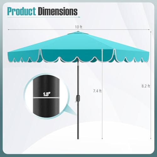 Tangkula 10 FT Patio Umbrella, 2-Tiers Scalloped Outdoor Table Market Umbrella with Tilt Adjustment, Crank, 8 Sturdy Ribs for Pool, Deck, Backyard (Turquoise) - color: Turquoise, size: 10Ft