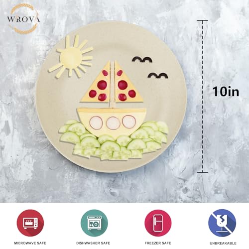 Wrova Wheat Straw Dinner Plates 10 Inch Unbreakable Set of 8 - Dishwasher & Microwave Safe Plastic Plates Reusable - Lightweight Plates for kitchen,camping,salad,appetizer - Beige - color: Beige, size: 10 inch
