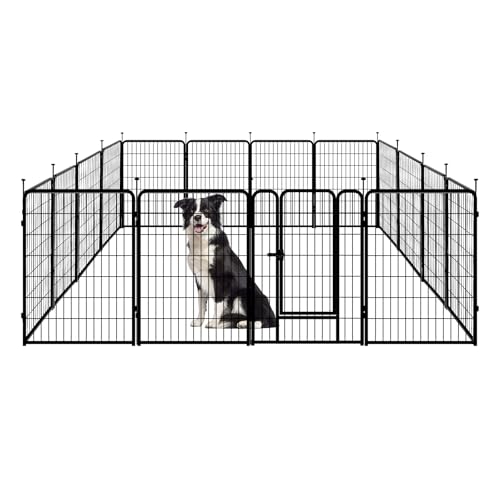 Amazon Basics Dog Playpen, 16 Panels Metal Fence with Door, Foldable for Indoor and Outdoor Use, Suitable for Small to Medium Sized Dogs, 36 Inch Height, Black - style: 16pcs-36"