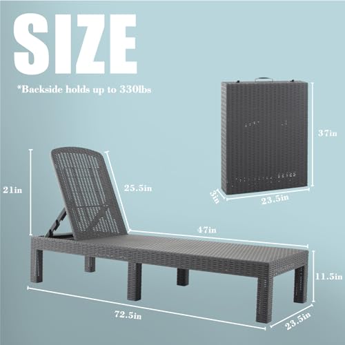 DIMAR GARDEN Outdoor Chaise Lounge,Resin Pool Lounge Chair Waterproof Recliner,Gray - color: Grey, style: 1 Pieces