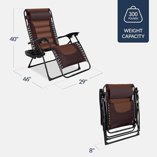 Best Choice Products Oversized Padded Zero Gravity Chair, Folding Outdoor Patio Recliner, XL Anti Gravity Lounger for Backyard w/Headrest, Cup Holder, Side Tray, Polyester Mesh - Espresso/Brown - color: Espresso/Caramel