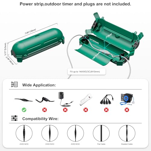 iwillink 2 Pack Outdoor Extension Cord Cover Waterproof - Weatherproof Electrical Connection Box for Outdoor Outlet, Plug, Socket, Christmas Holiday Decoration, Power Tool, Green - color: Green, size: 2 Pack