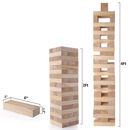 Outdoor Games Giant Tumble Tower, Large Tumbling Timber, 54 Wooden Blocks Tower Stacking Game Up to 4 Ft, Party Games for Indoor Outdoor Backyard Lawn Yard Fun