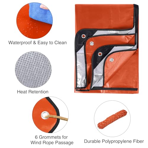 RedSwing 4 Pack Emergency Blankets, Waterproof Survival Thermal Tarp, Multipurpose Reflective Insulated All Weather Blankets for Camping Hiking, Orange - color: Orange 83''x59'',4 Packss