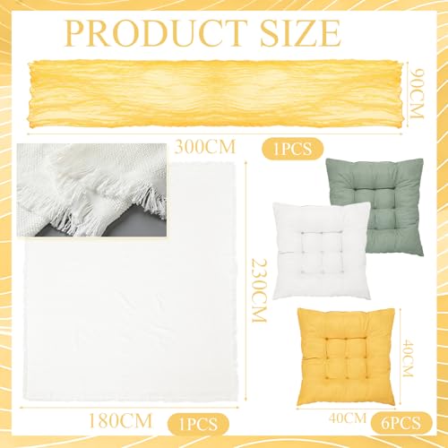 Extra Large Outdoor Picnic Blanket with Table Runner and Floor Pillow Cushion for Picnic Wedding Birthday Baby Shower Backyard Decor(91 x 71'',Light Beige,Yellow,Green,8 Pcs) - color: Light Beige,yellow,green