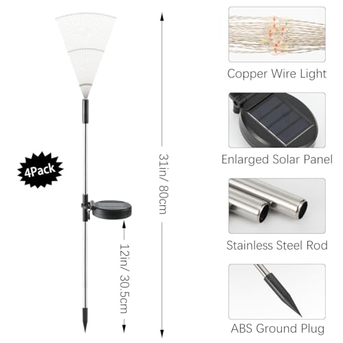 Lewondr Firework Solar Garden Lights 4 Pack, 120 LED Solar Firework Lights with 8 Lighting Modes, Waterproof Sparkler Starburst Solar Lights Outdoor for Yard Porch Patio Backyard, Warm - size: 4 Pack, style: Firework Warm White Light