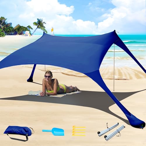 7×7 FT Beach Tent Sun Shelter UPF50+ UV Protection, Outdoor Canopy Tent Sun Shade with 2 Poles for Camping, Beach, Fishing, Backyard and Picnics Navy - color: Navy