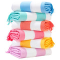 Genovega 6 Oversized Cotton Turkish Beach Bath Towel Set Bulk 74"x38" Extra Large Sand Free Quick Dry Swimming Camping Pool Clearance Towels Blanket Essentials Adult Multi Stripe - color: Orange Lightblue Grey Yellow Purple Lightgreen
